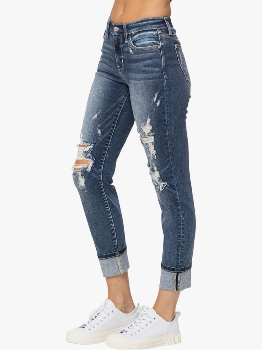Judy Blue JB8275MD Boyfriend Straight-Leg Distressed Light Blue Jeans 15/32 - Picture 5 of 13